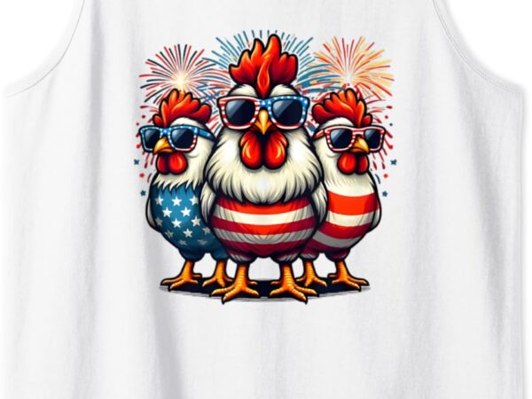 Funny firework red white blue chicken usa flag july 4th tank top t shirt graphic design