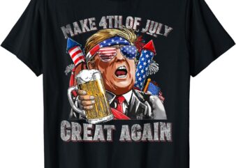 Funny Trump Make 4th Of July Great Again Men Drinking Beer T-Shirt