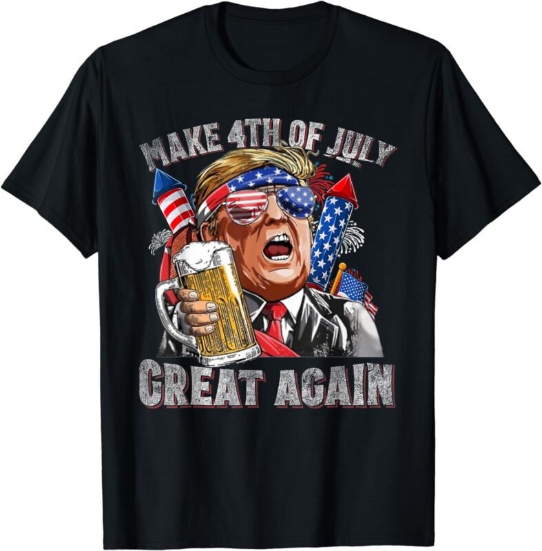 Funny Trump Make 4th Of July Great Again Men Drinking Beer T-Shirt