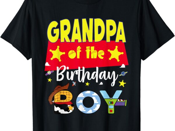 Grandpa of the birthday boy toy familly matching story t-shirt