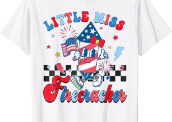 Groovy Little Miss Firecracker 4th Of July Baby Girl Toddler T-Shirt