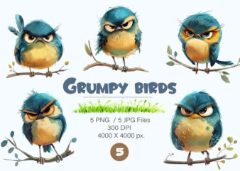 Grumpy cute birds 05. TShirt Sticker.