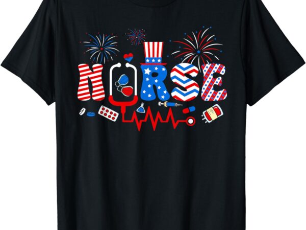 Happy 4th of july nurse women girls scrub top t-shirt