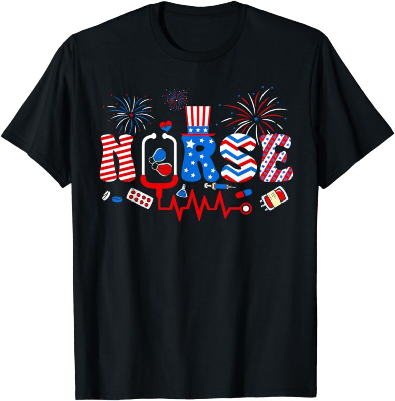 Happy 4th Of July Nurse Women Girls Scrub Top T-Shirt