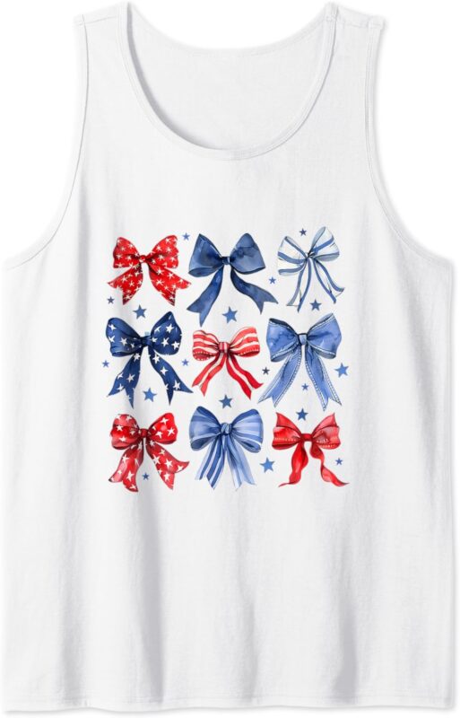 Happy 4th of July Patriotic Toddler Girl Boho Coquette Bows Tank Top