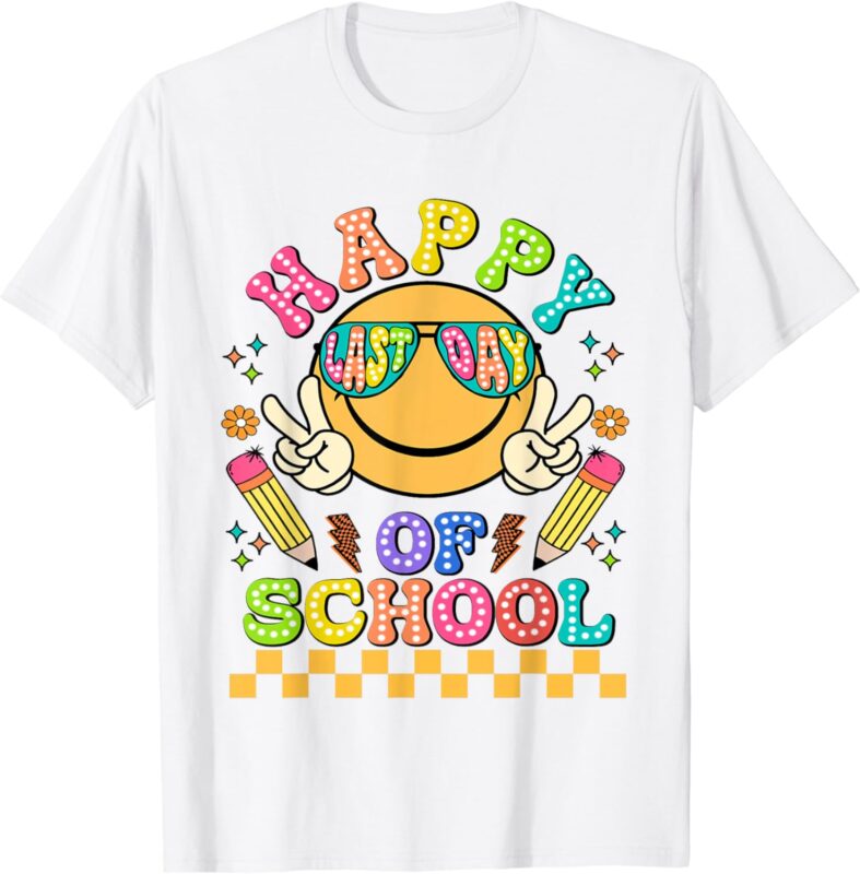 Happy Last Day Of School Groovy Smile Face Teacher Student T-Shirt