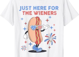 Just Here For The Wieners 4th of July Funny Hot Dog Retro T-Shirt