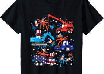 Kids 4th July Construction Trucks Vehicle Patriot Boy Kid Toddler T-Shirt