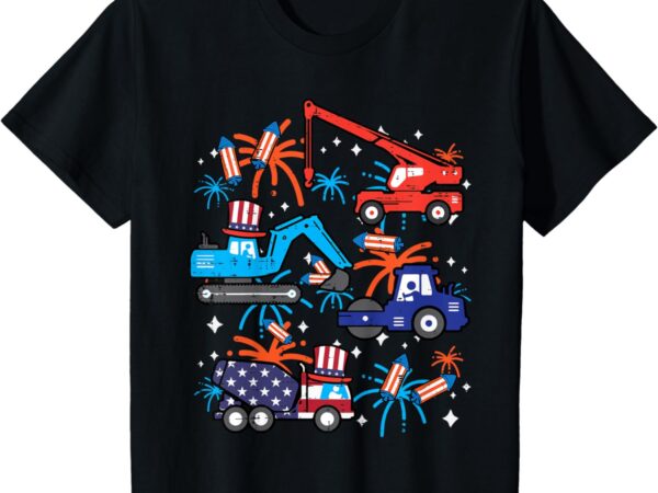 Kids 4th july construction trucks vehicle patriot boy kid toddler t-shirt