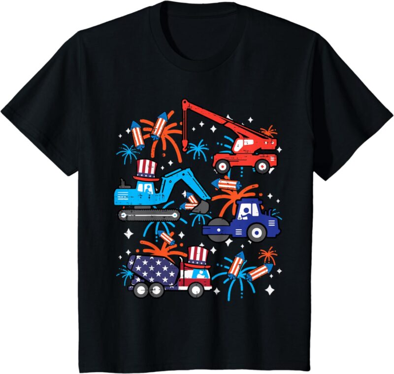 Kids 4th July Construction Trucks Vehicle Patriot Boy Kid Toddler T-Shirt