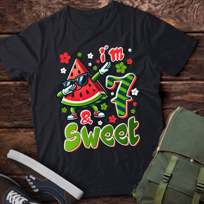 Kids 7 year old Watermelon Birthday For Girl Sweet Fruit 7th B-day T-Shirt ltsp