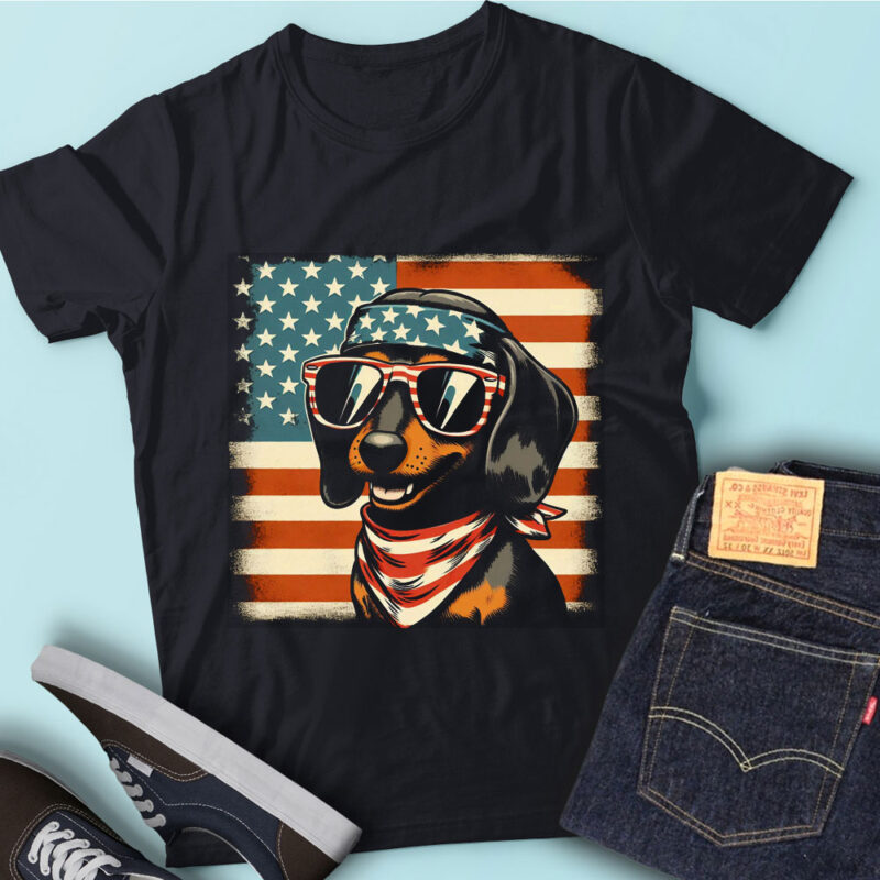 LT103 Dachshunds T Shirt Gift USA Flag Funny Wiener Dog