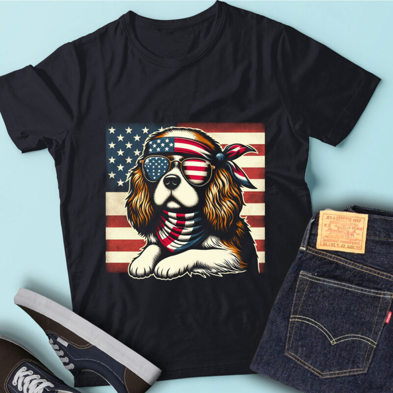 LT108 Cavalier King Charles Spaniel Dog USA Flag 4th Of July