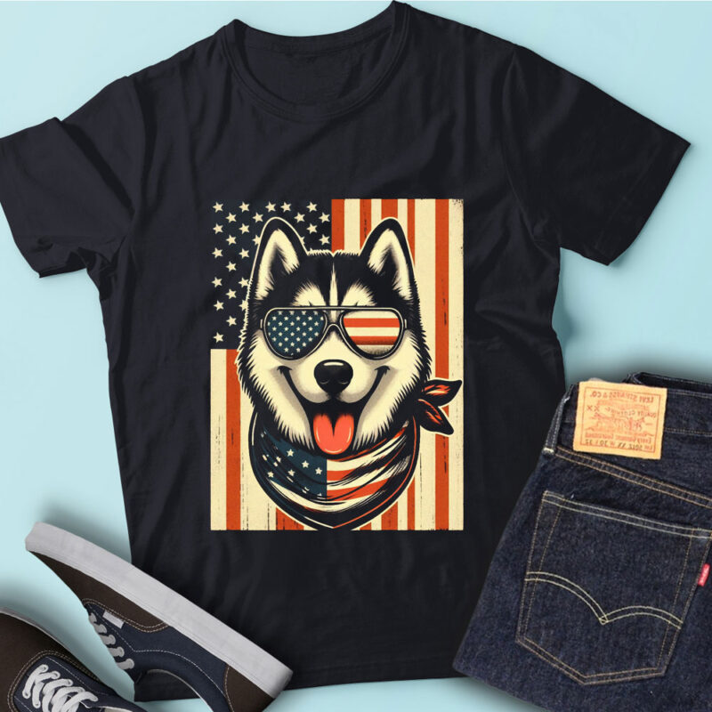 LT116 Siberian Huskies Dog T Shirt Gift USA Flag Pet Lover