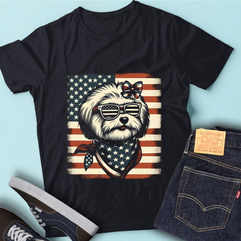 LT119 Havanese Dogs T Shirt Gift USA Flag Cute Pet Owner