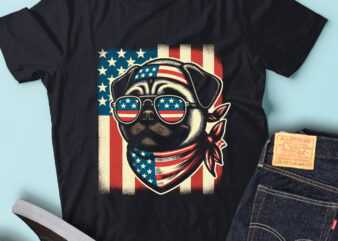 LT129 Pug Dogs With USA Flag 4th Of July Animal Patriotic t shirt vector graphic