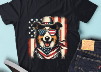 LT133 Collie Dog With USA Flag Funny Sheltie Dog 4th Of July