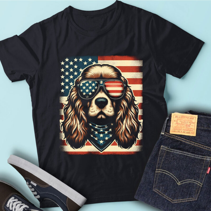 LT134 English Cocker Spaniel Dog Gift USA Flag Pet Lover