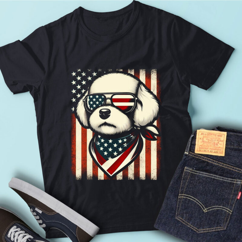 LT141 Bichons Frise Dog USA Flag Funny Dog Lover 4th Of July