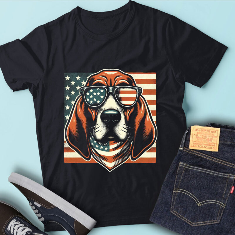 LT144 Bloodhound Dogs Gift USA Flag Patriotic Dog Lover