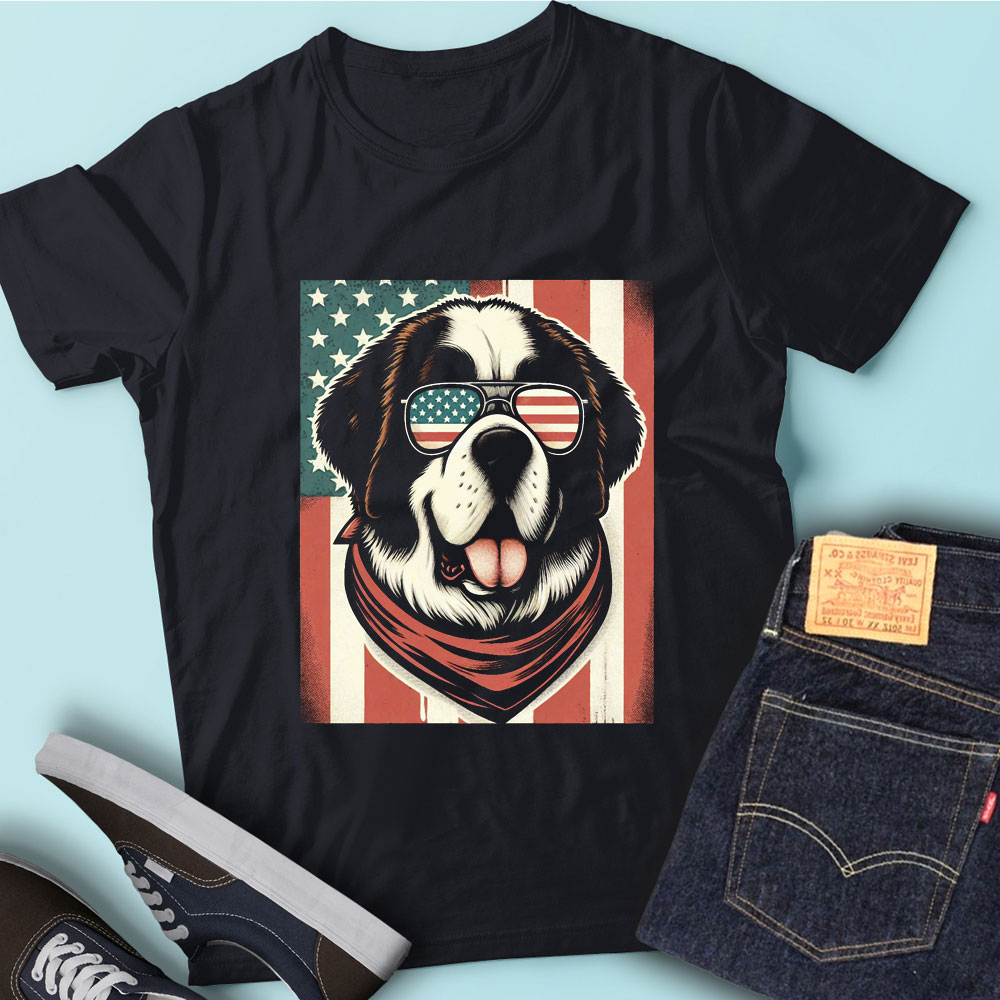 LT150 St. Bernards Dogs USA Flag Dog Lover 4th Of July Gift - Buy t ...