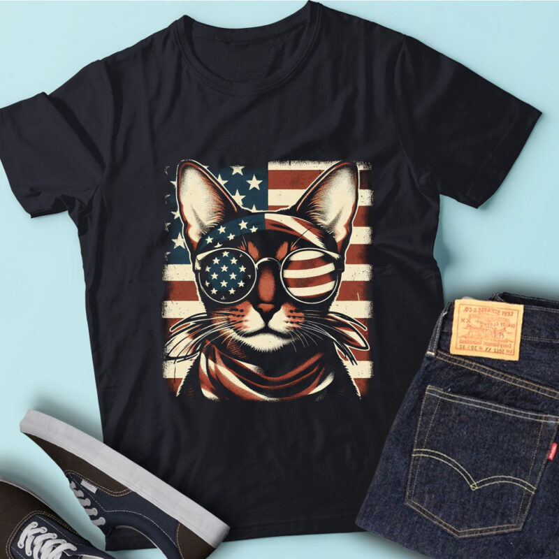 LT162 Abyssinian Cats Gift USA Flag Funny Pet Lover