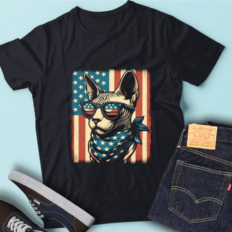 LT165 Sphynx Cats Gift USA Flag Funny Sphynx Cat