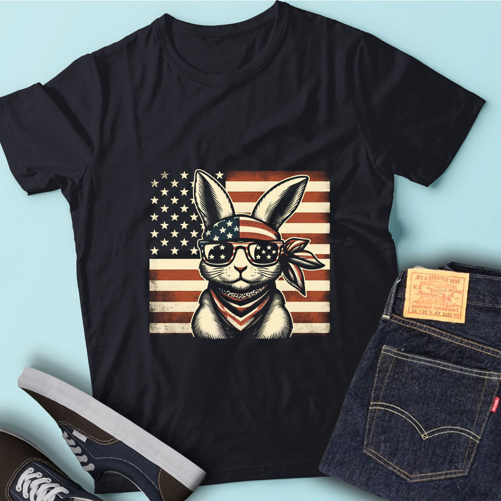 LT166 Rabbit Bunny Gift USA Flag July 4th Patriotic Rabbit - Buy t ...