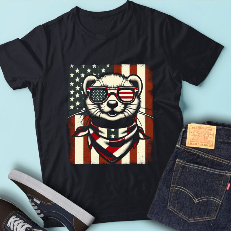 LT171 Ferrets Gift USA Flag Ferret Lover Animal Fans