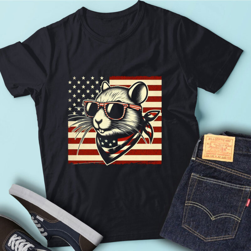 LT176 Gerbil USA Flag Cute Mouse Patriotic Animal Lover