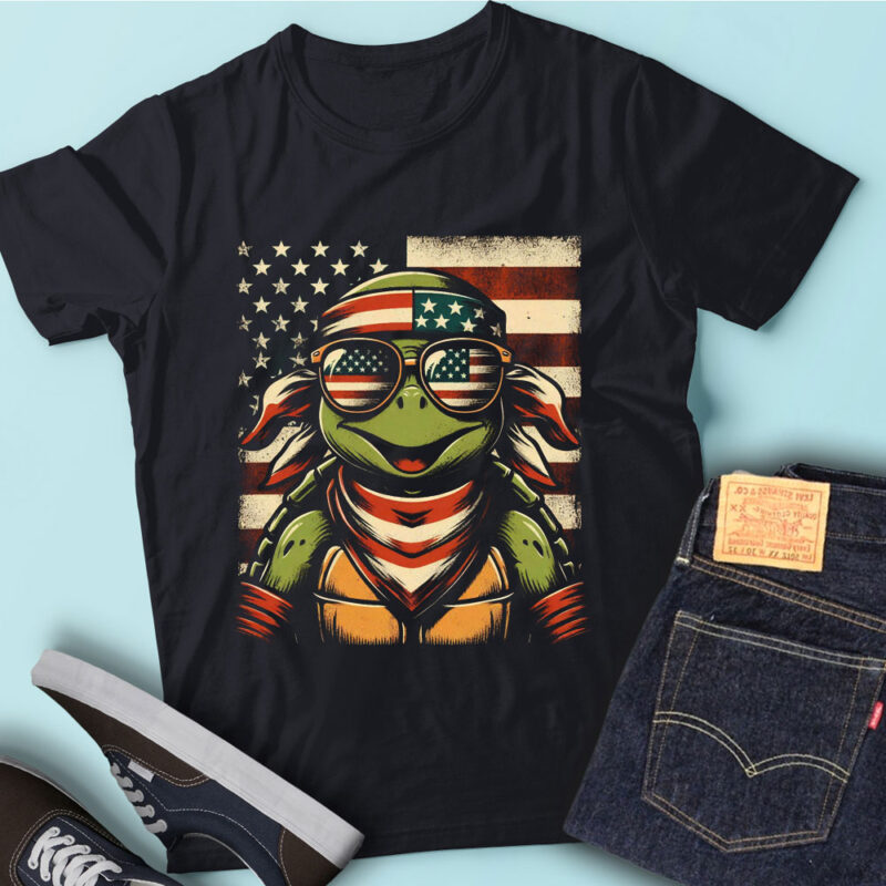 LT179 Turtles Tortoise USA Flag July 4th Ocean Tortoise