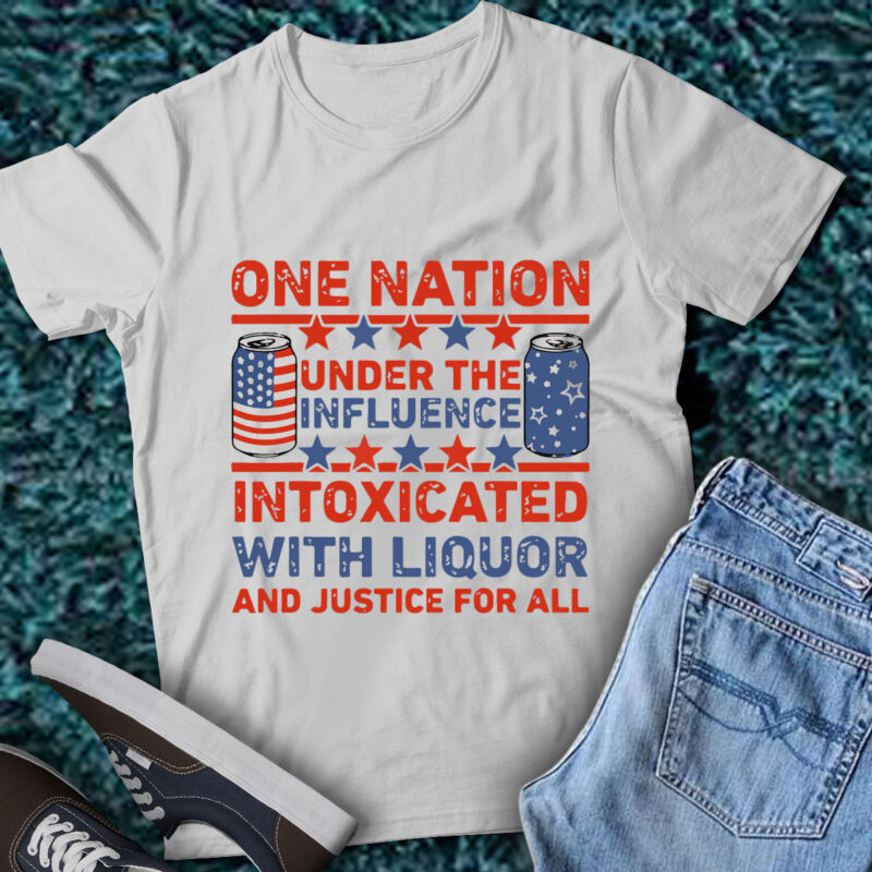 LT184 One Nation Happy 4th Of July Patriotic American Us