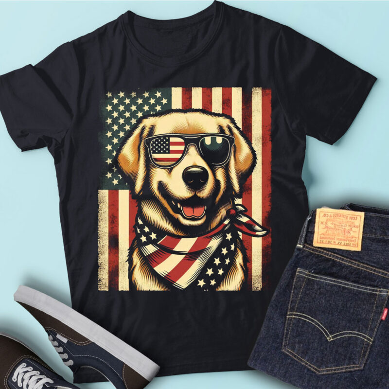 LT97 Golden Retrievers T Shirt Gift USA Flag Lab Dog Owner