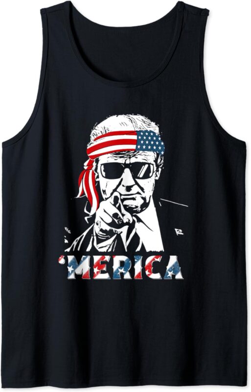 ‘MERICA TRUMP Happy 4th Of July Trump American Flag Tank Top