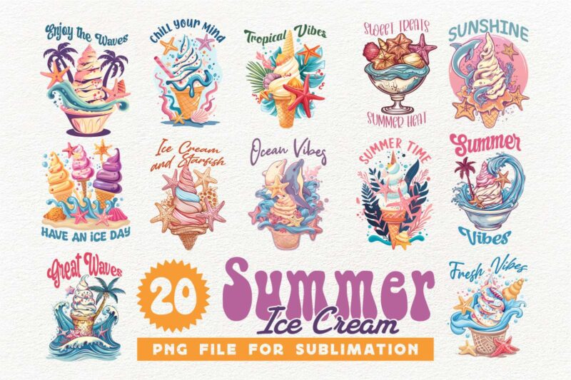 Retro Summer Graphic T-shirt Designs Bundle | Summer PNG Sublimation Bundle