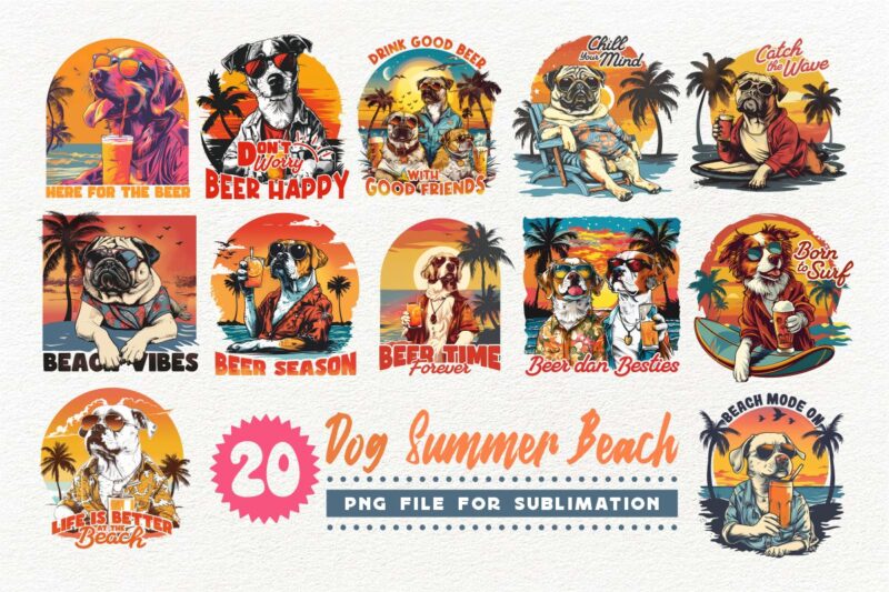 Retro Summer Graphic T-shirt Designs Bundle | Summer PNG Sublimation Bundle