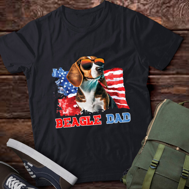 Mens Beagle Dad American Flag 4th of July T-Shirt ltsp