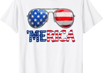 Merica Sunglasses 4th of July Kids Boys Girls American Flag T-Shirt