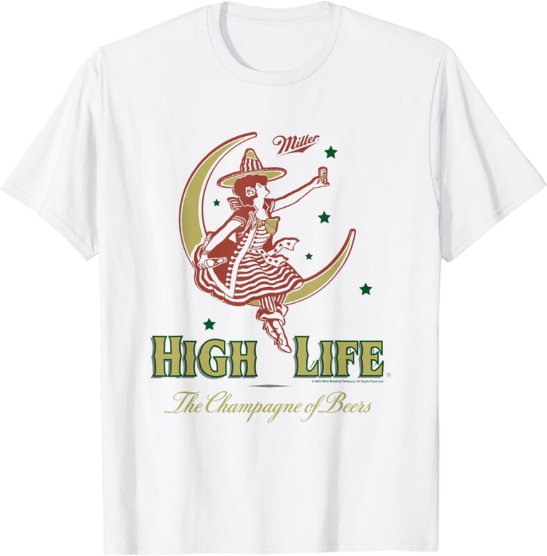 Miller High Life The Champagne Of Beers Girl On Moon Vintage T-Shirt