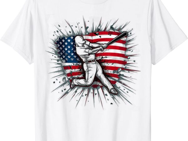 Patriotic baseball 4th of july us american flag boys vintage t-shirt