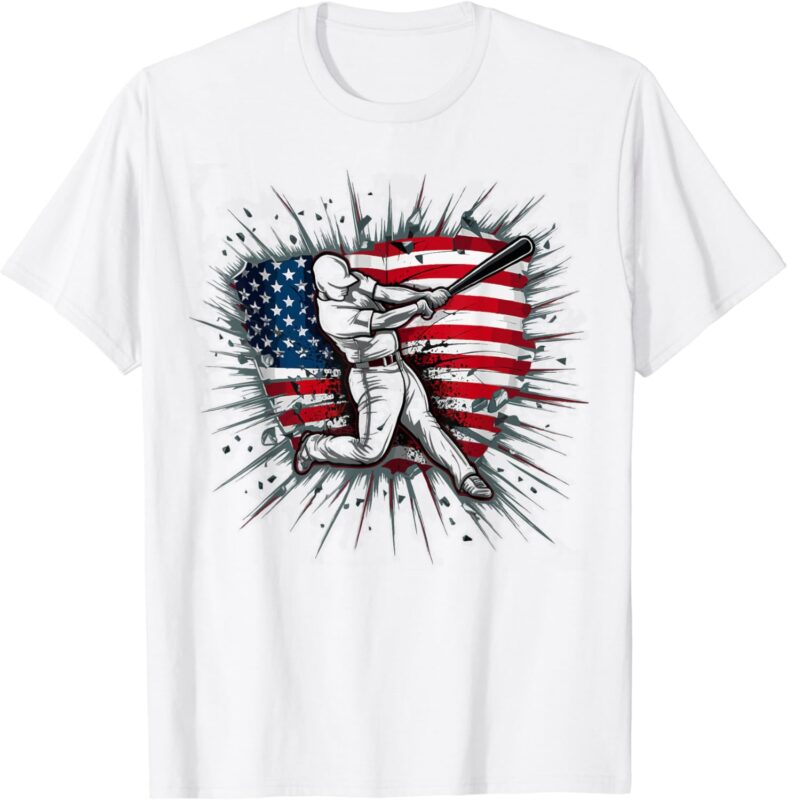 Patriotic Baseball 4th Of July US American Flag Boys Vintage T-Shirt