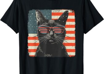 Patriotic Black Cat Shirt 4th of July Women Men Kids T-Shirt