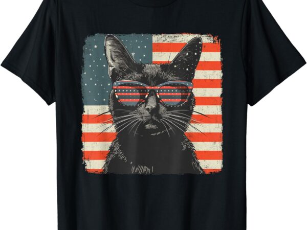 Patriotic black cat shirt 4th of july women men kids t-shirt