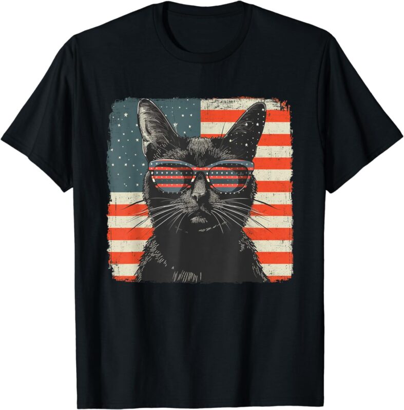 Patriotic Black Cat Shirt 4th of July Women Men Kids T-Shirt