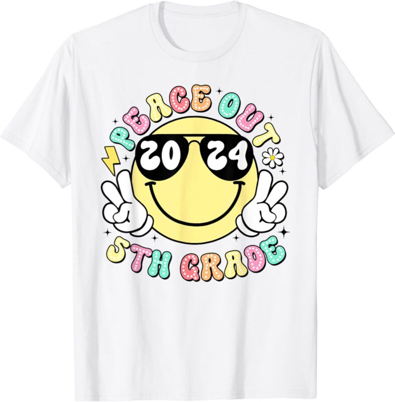 Peace Out 5th Grade Retro Smile Last Day Of School 2024 T-Shirt