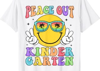 Peace Out Kindergarten Hippie Smile Face Last Day Of School T-Shirt