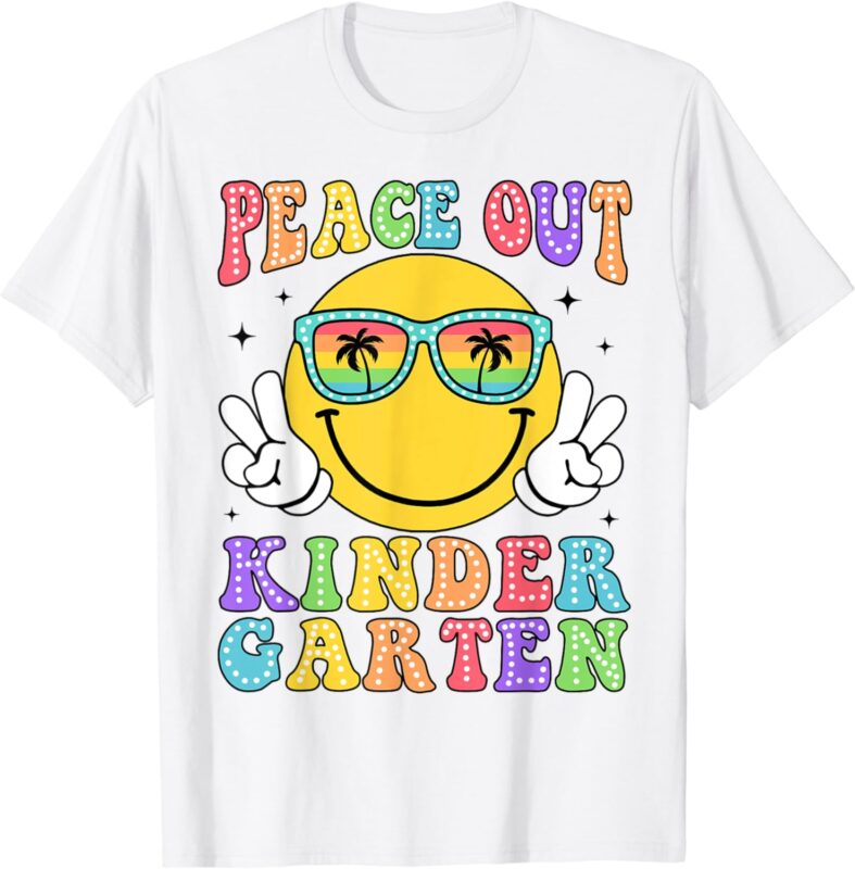 Peace Out Kindergarten Hippie Smile Face Last Day Of School T-Shirt
