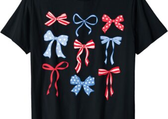 Red White And Blue American Coquette Bows Funny 4th Of July T-Shirt