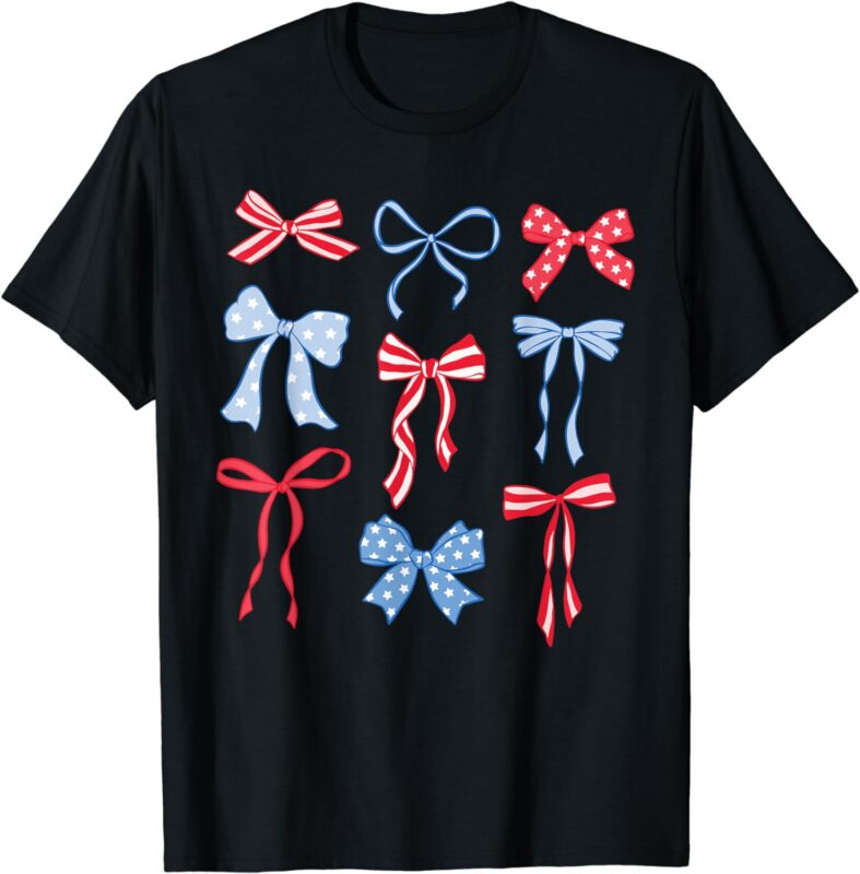 Red White And Blue American Coquette Bows Funny 4th Of July T-Shirt