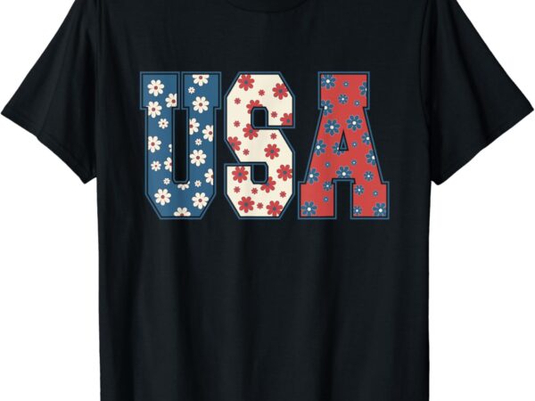 Retro 4th of july usa floral flowers independence day women t-shirt